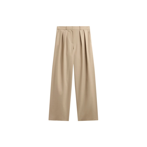 The Frankie Shop Marfa Pleated Silk Trousers - Beige - Oversized Minimalist Pants in Beige - Shop at Luxury Shoes 