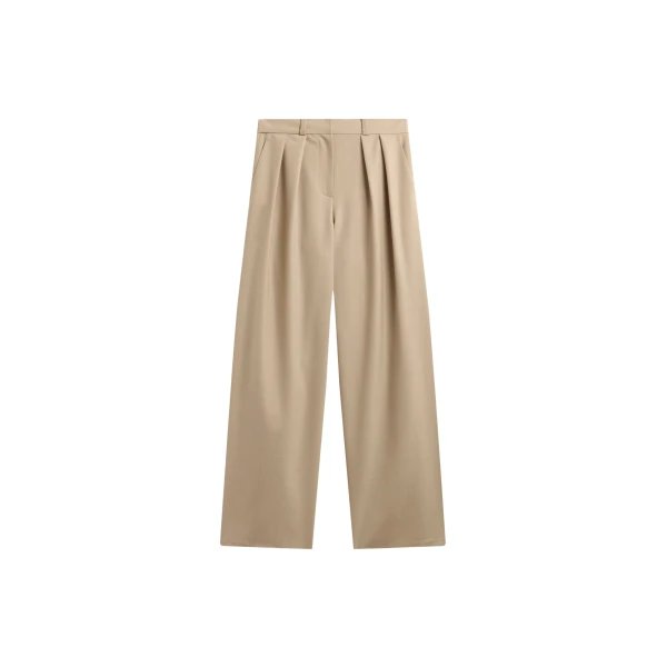 The Frankie Shop Marfa Pleated Silk Trousers - Beige - Oversized Minimalist Pants in Beige - Shop at Luxury Shoes 