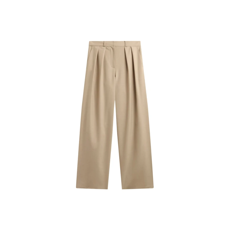 The Frankie Shop Marfa Pleated Silk Trousers - Beige - Oversized Minimalist Pants in Beige - Shop at Luxury Shoes 