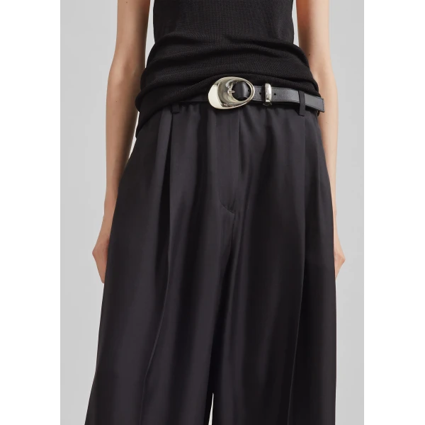 The Frankie Shop Marfa Pleated Silk Trousers - Black - Oversized Minimalist Pants in Black - Shop at Luxury Shoes 