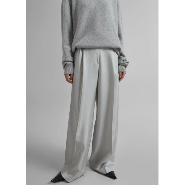 The Frankie Shop Marfa Pleated Silk Trousers - Grey - Oversized Minimalist Pants in Grey - Shop at Luxury Shoes 