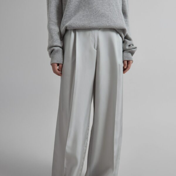 The Frankie Shop Marfa Pleated Silk Trousers – Grey, view 2