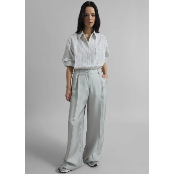 The Frankie Shop Marfa Pleated Silk Trousers - Grey - Oversized Minimalist Pants in Grey - Shop at Luxury Shoes 