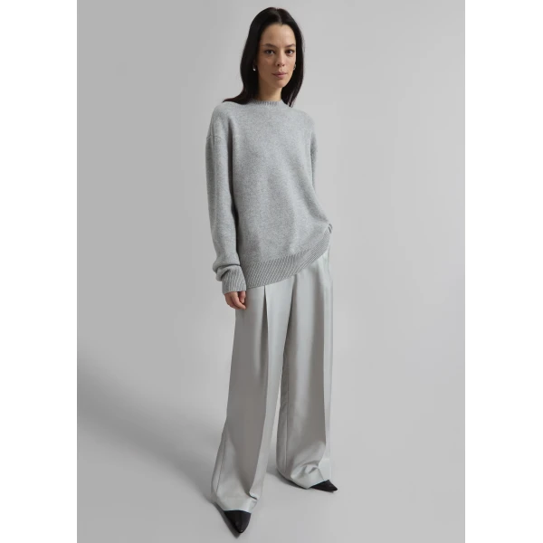 The Frankie Shop Marfa Pleated Silk Trousers - Grey - Oversized Minimalist Pants in Grey - Shop at Luxury Shoes 