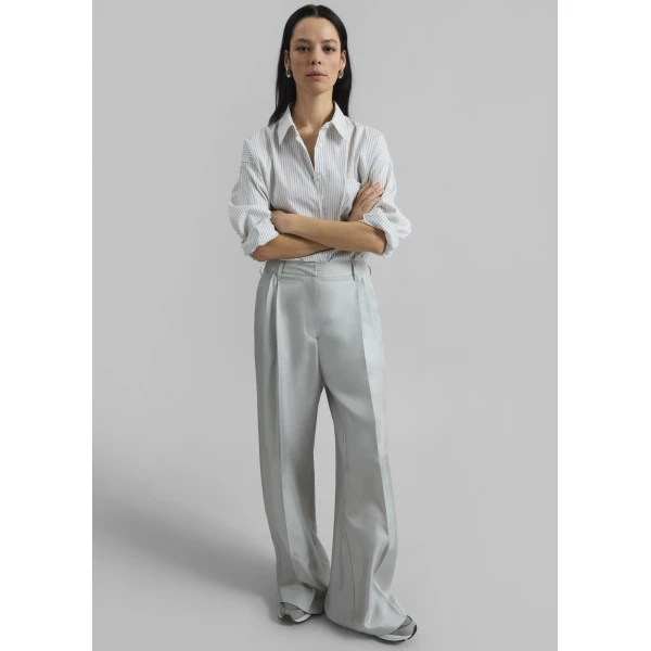 The Frankie Shop Marfa Pleated Silk Trousers - Grey - Oversized Minimalist Pants in Grey - Shop at Luxury Shoes 