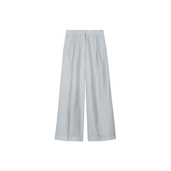 The Frankie Shop Marfa Pleated Silk Trousers - Grey - Oversized Minimalist Pants in Grey - Shop at Luxury Shoes 