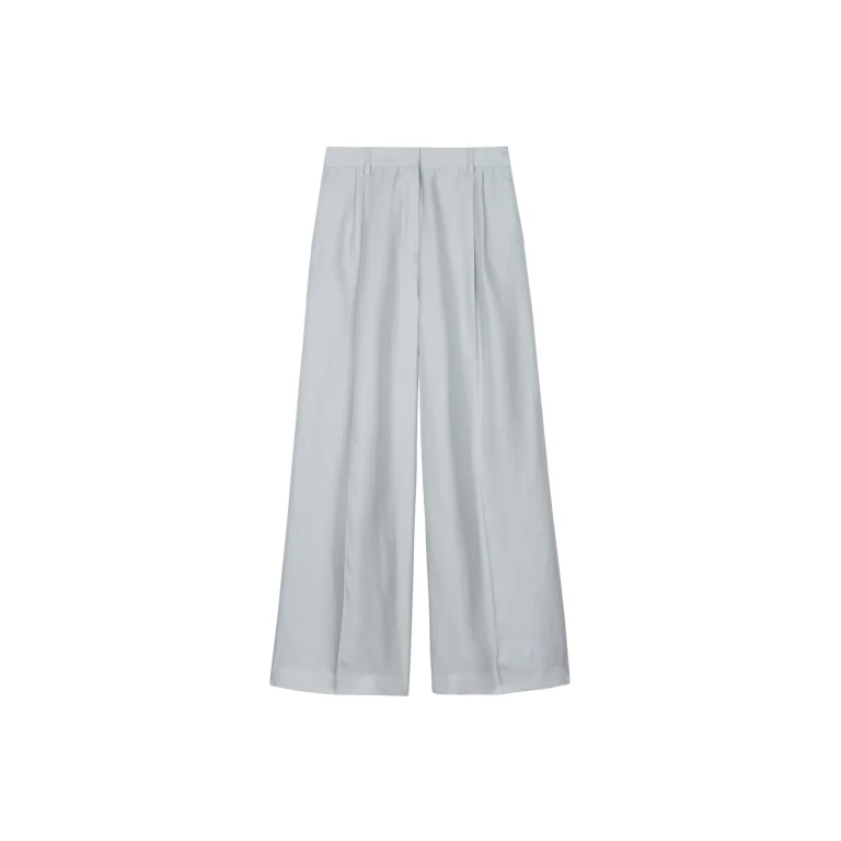The Frankie Shop Marfa Pleated Silk Trousers - Grey - Oversized Minimalist Pants in Grey - Shop at Luxury Shoes 