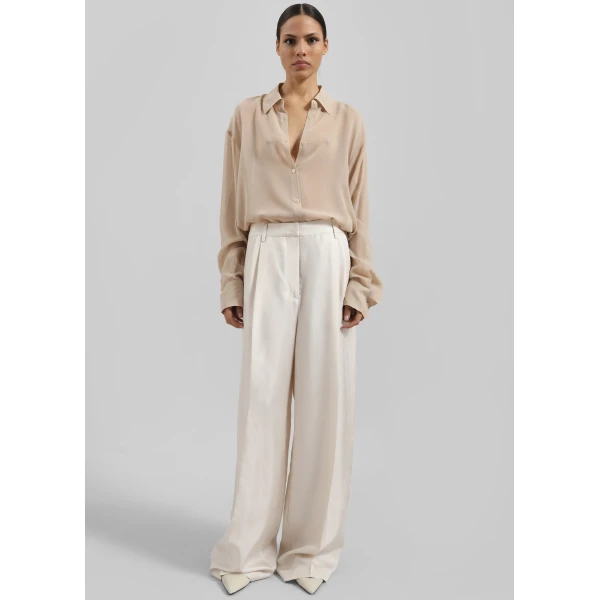 The Frankie Shop Marfa Pleated Silk Trousers - Ivory - Oversized Minimalist Pants in Ivory - Shop at Luxury Shoes 