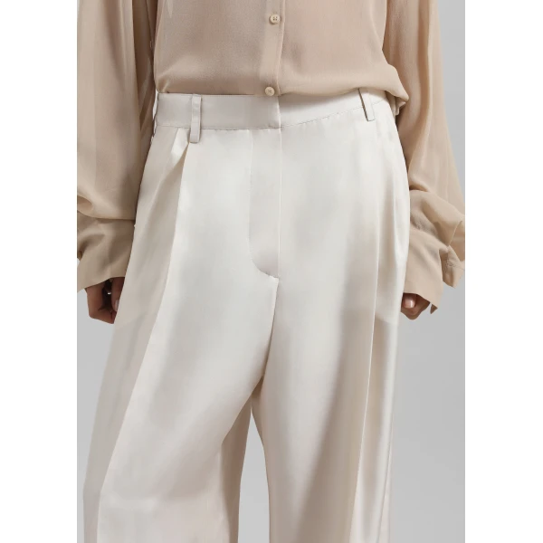 The Frankie Shop Marfa Pleated Silk Trousers - Ivory - Oversized Minimalist Pants in Ivory - Shop at Luxury Shoes 