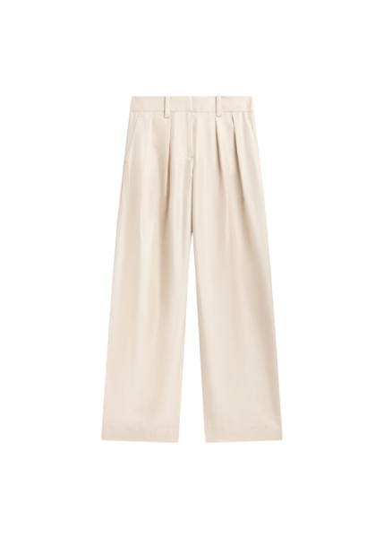 The Frankie Shop Marfa Pleated Silk Trousers - Ivory - Oversized Minimalist Pants in Ivory - Shop at Luxury Shoes 