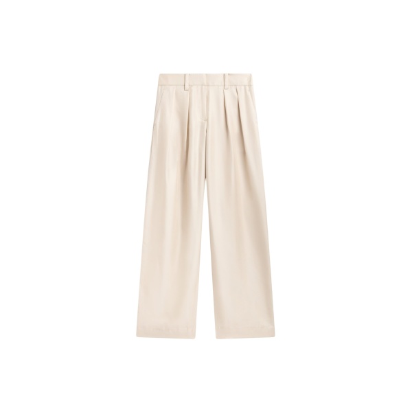 The Frankie Shop Marfa Pleated Silk Trousers - Ivory - Oversized Minimalist Pants in Ivory - Shop at Luxury Shoes 