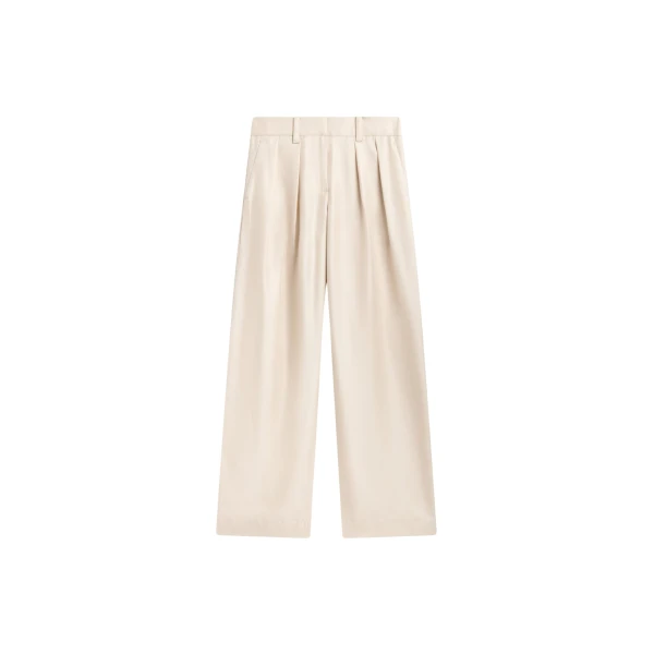 The Frankie Shop Marfa Pleated Silk Trousers - Ivory - Oversized Minimalist Pants in Ivory - Shop at Luxury Shoes 