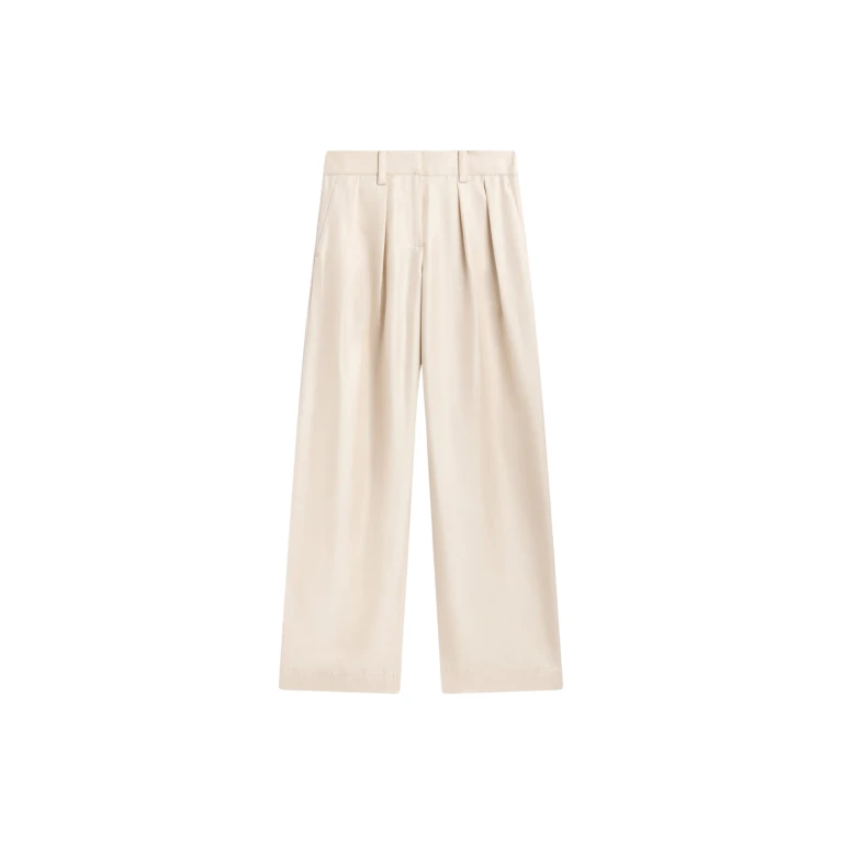 The Frankie Shop Marfa Pleated Silk Trousers - Ivory - Oversized Minimalist Pants in Ivory - Shop at Luxury Shoes 
