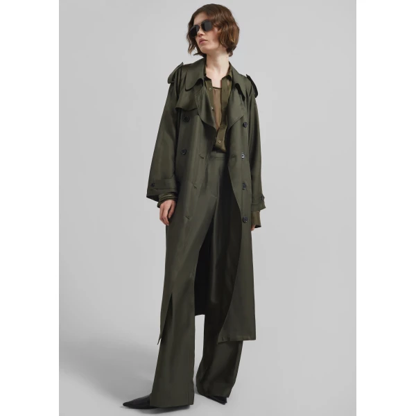 The Frankie Shop Marfa Pleated Silk Trousers – Khaki, view 4