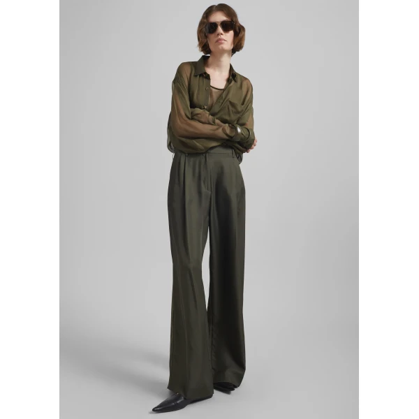 The Frankie Shop Marfa Pleated Silk Trousers – Khaki, view 6