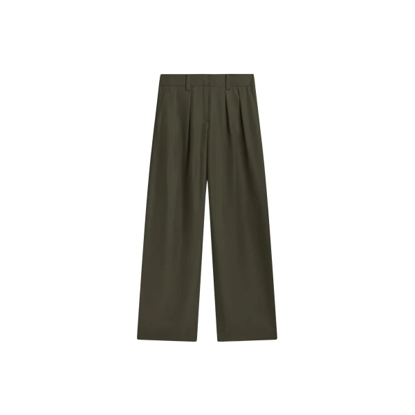 The Frankie Shop Marfa Pleated Silk Trousers – Khaki