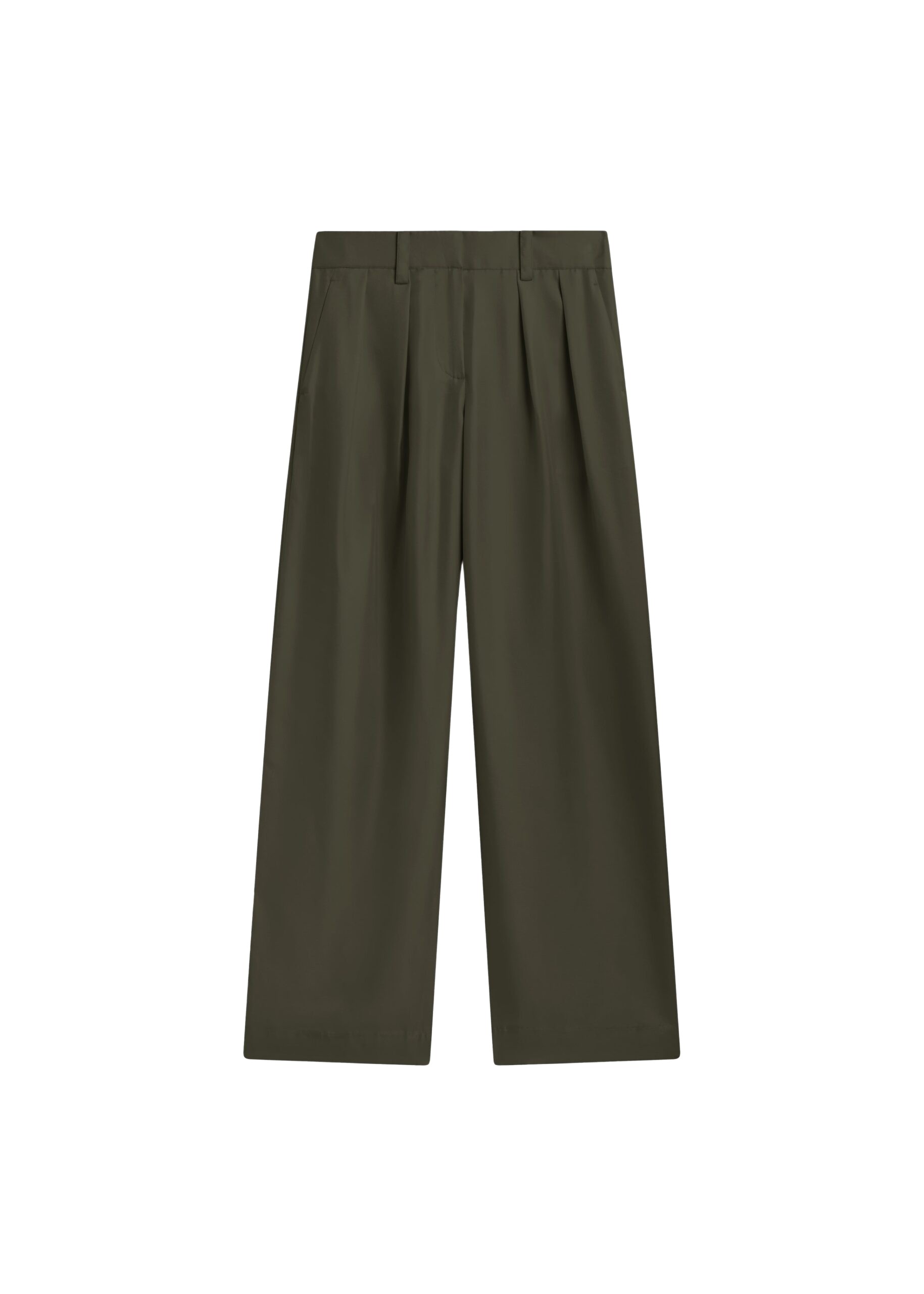 The Frankie Shop Marfa Pleated Silk Trousers – Khaki