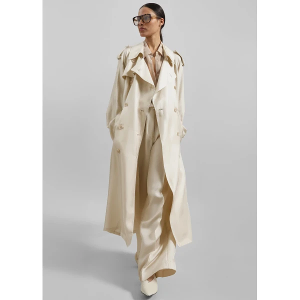 The Frankie Shop Marfa Pleated Silk Trousers - Light Beige - Oversized Minimalist Pants in Beige - Shop at Luxury Shoes 