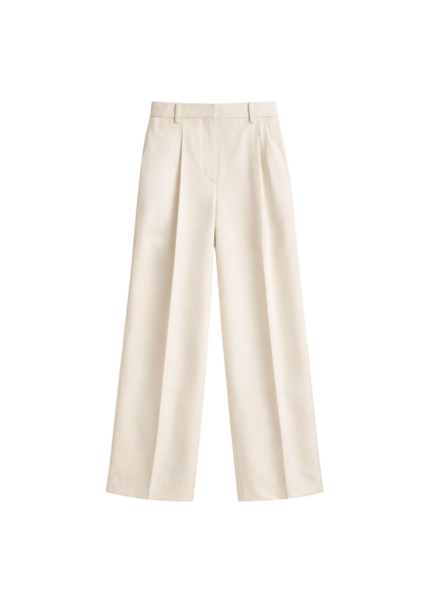 The Frankie Shop Marfa Pleated Silk Trousers - Light Beige - Oversized Minimalist Pants in Beige - Shop at Luxury Shoes 
