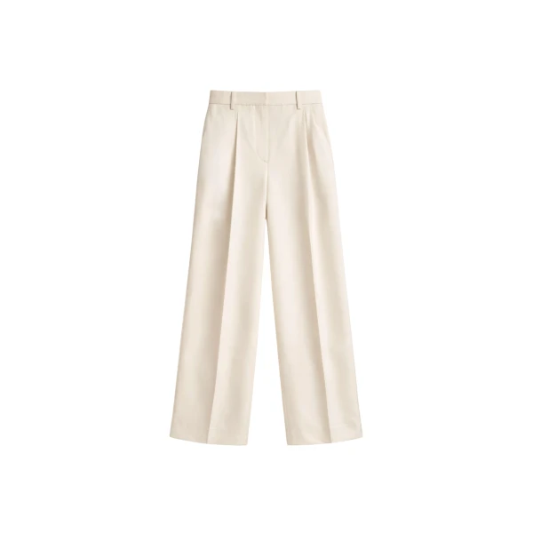The Frankie Shop Marfa Pleated Silk Trousers - Light Beige - Oversized Minimalist Pants in Beige - Shop at Luxury Shoes 