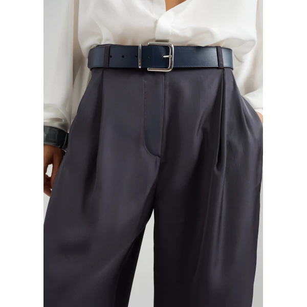 The Frankie Shop Marfa Pleated Silk Trousers - Storm Grey - Oversized Minimalist Pants in Grey - Shop at Luxury Shoes 