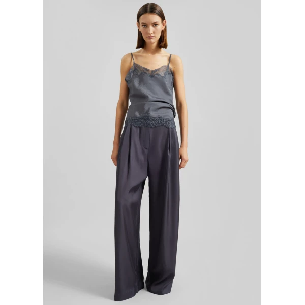 The Frankie Shop Marfa Pleated Silk Trousers - Storm Grey - Oversized Minimalist Pants in Grey - Shop at Luxury Shoes 