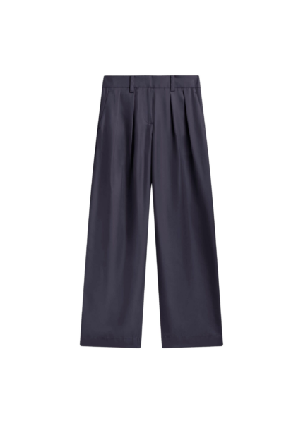 The Frankie Shop Marfa Pleated Silk Trousers - Storm Grey - Oversized Minimalist Pants in Grey - Shop at Luxury Shoes 