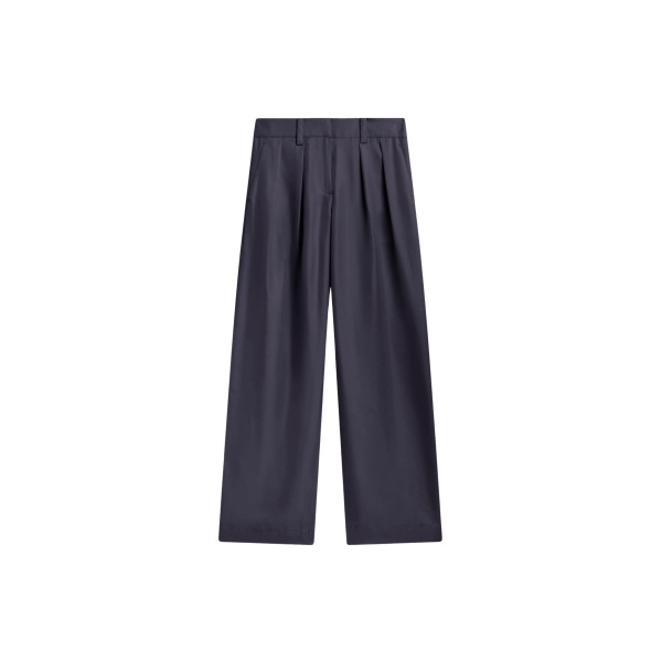 The Frankie Shop Marfa Pleated Silk Trousers - Storm Grey - Oversized Minimalist Pants in Grey - Shop at Luxury Shoes 