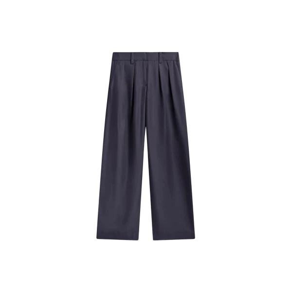 The Frankie Shop Marfa Pleated Silk Trousers - Storm Grey - Oversized Minimalist Pants in Grey - Shop at Luxury Shoes 