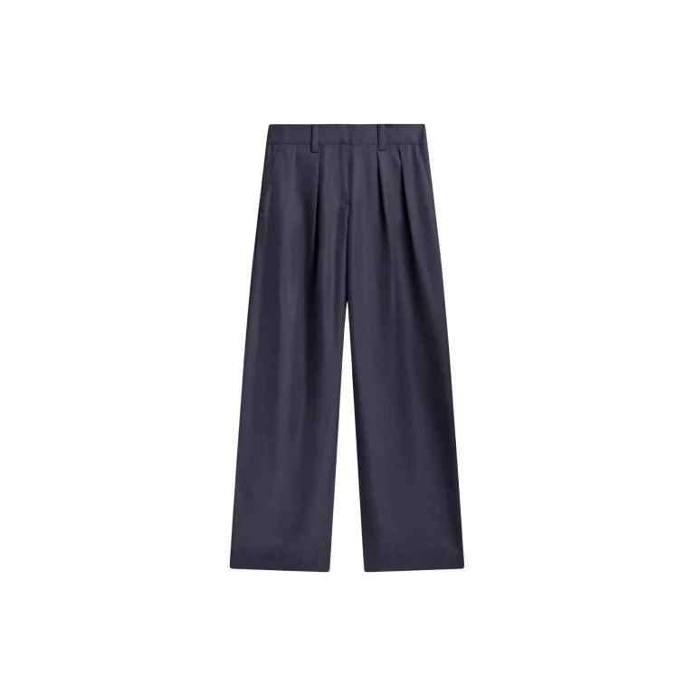 The Frankie Shop Marfa Pleated Silk Trousers - Storm Grey - Oversized Minimalist Pants in Grey - Shop at Luxury Shoes 