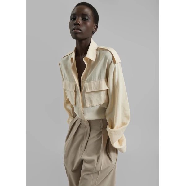 The Frankie Shop Marlon Button Up Shirt - Beige - Oversized Minimalist Tops in Beige - Shop at Luxury Shoes 