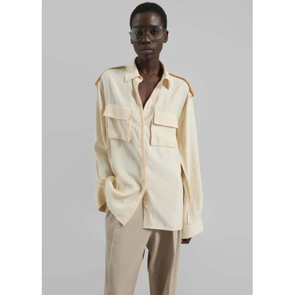 The Frankie Shop Marlon Button Up Shirt - Beige - Oversized Minimalist Tops in Beige - Shop at Luxury Shoes 