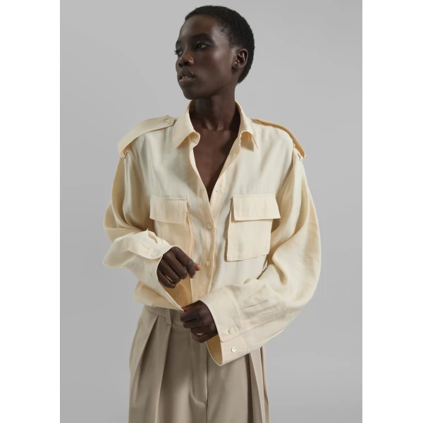 The Frankie Shop Marlon Button Up Shirt - Beige - Oversized Minimalist Tops in Beige - Shop at Luxury Shoes 