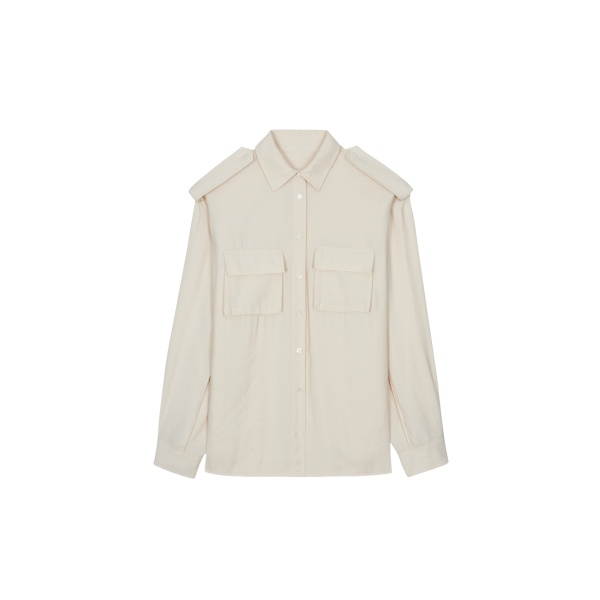 The Frankie Shop Marlon Button Up Shirt - Beige - Oversized Minimalist Tops in Beige - Shop at Luxury Shoes 