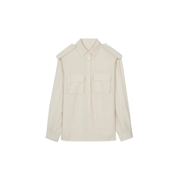 The Frankie Shop Marlon Button Up Shirt - Beige - Oversized Minimalist Tops in Beige - Shop at Luxury Shoes 