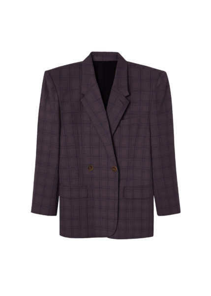 The Frankie Shop Marnay Padded Blazer - Burgundy Plaid - Oversized Minimalist Jackets in Multicolour - Shop at Luxury Shoes 