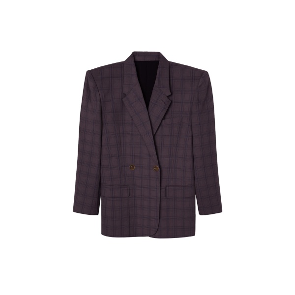 The Frankie Shop Marnay Padded Blazer - Burgundy Plaid - Oversized Minimalist Jackets in Multicolour - Shop at Luxury Shoes 