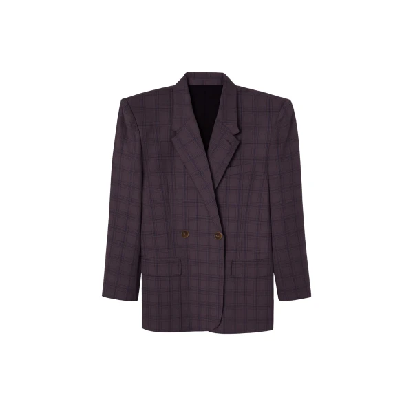 The Frankie Shop Marnay Padded Blazer - Burgundy Plaid - Oversized Minimalist Jackets in Multicolour - Shop at Luxury Shoes 