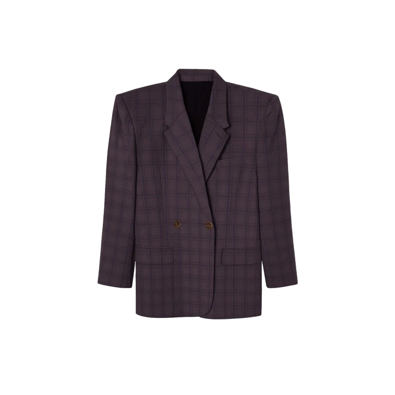 The Frankie Shop Marnay Padded Blazer - Burgundy Plaid - Oversized Minimalist Jackets in Multicolour - Shop at Luxury Shoes 