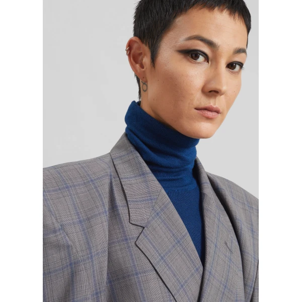 The Frankie Shop Marnay Padded Blazer - Grey Plaid - Oversized Minimalist Jackets in Multicolour - Shop at Luxury Shoes 