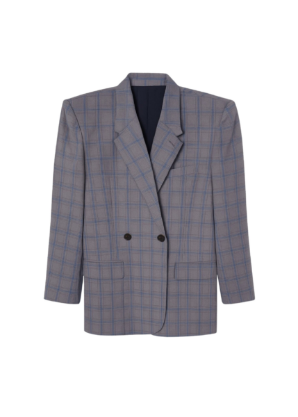 The Frankie Shop Marnay Padded Blazer - Grey Plaid - Oversized Minimalist Jackets in Multicolour - Shop at Luxury Shoes 