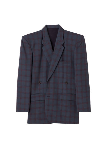 The Frankie Shop Marnay Padded Blazer - Navy Plaid - Oversized Minimalist Jackets in Multicolour - Shop at Luxury Shoes 