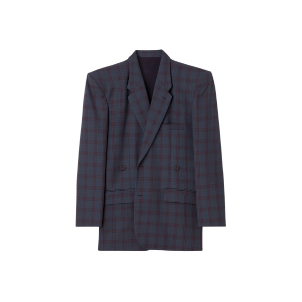 The Frankie Shop Marnay Padded Blazer - Navy Plaid - Oversized Minimalist Jackets in Multicolour - Shop at Luxury Shoes 