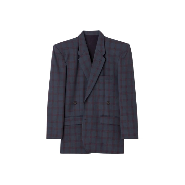 The Frankie Shop Marnay Padded Blazer - Navy Plaid - Oversized Minimalist Jackets in Multicolour - Shop at Luxury Shoes 