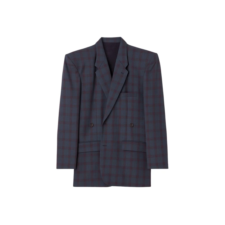 The Frankie Shop Marnay Padded Blazer - Navy Plaid - Oversized Minimalist Jackets in Multicolour - Shop at Luxury Shoes 