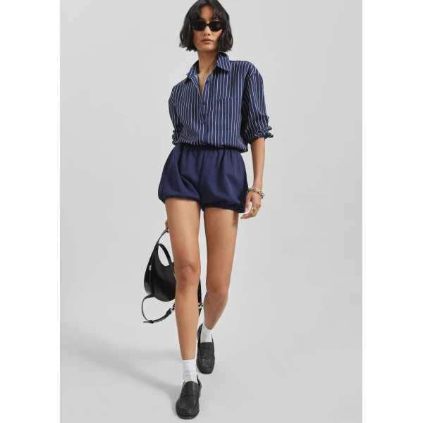The Frankie Shop Maro Balloon Shorts - Navy - Oversized Minimalist Shorts in Blue - Shop at Luxury Shoes 