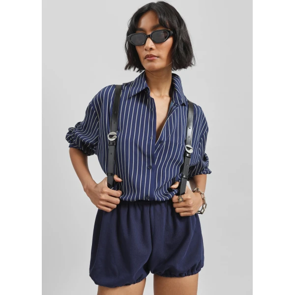 The Frankie Shop Maro Balloon Shorts - Navy - Oversized Minimalist Shorts in Blue - Shop at Luxury Shoes 