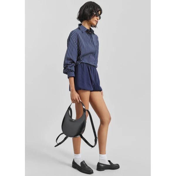 The Frankie Shop Maro Balloon Shorts - Navy - Oversized Minimalist Shorts in Blue - Shop at Luxury Shoes 