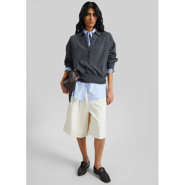 The Frankie Shop Martel Pleated Bermuda Shorts - Cream - Oversized Minimalist Shorts in Ivory - Shop at Luxury Shoes 