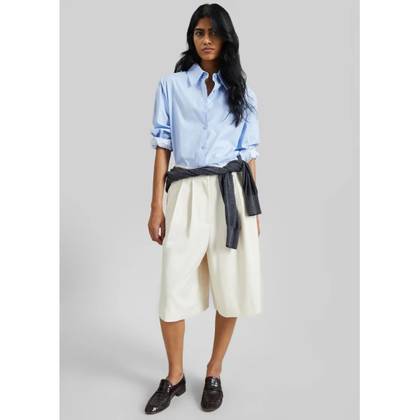 The Frankie Shop Martel Pleated Bermuda Shorts - Cream - Oversized Minimalist Shorts in Ivory - Shop at Luxury Shoes 